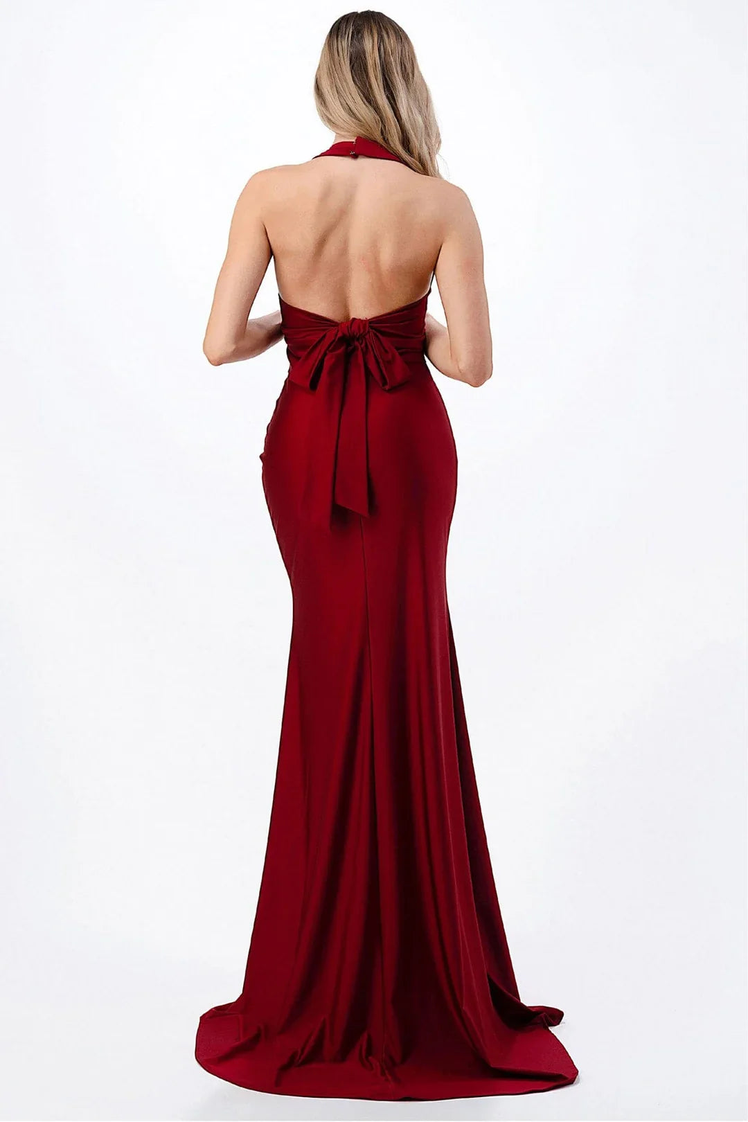 Long neck hanging V-neck dress