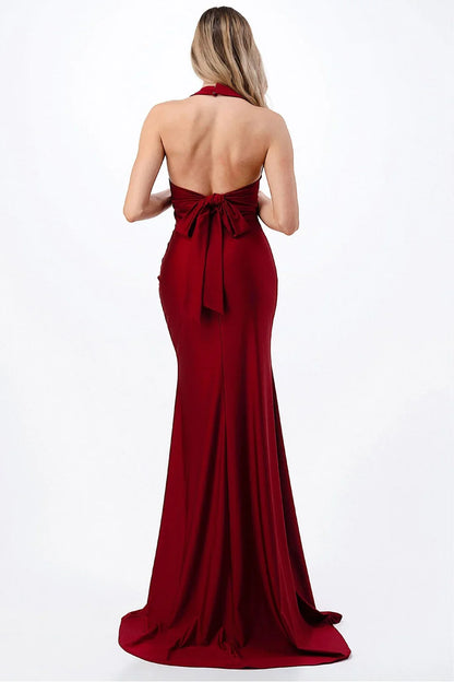 Long neck hanging V-neck dress