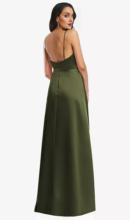 Adjustable shoulder strap A-line imitation wrap body length Prom dress