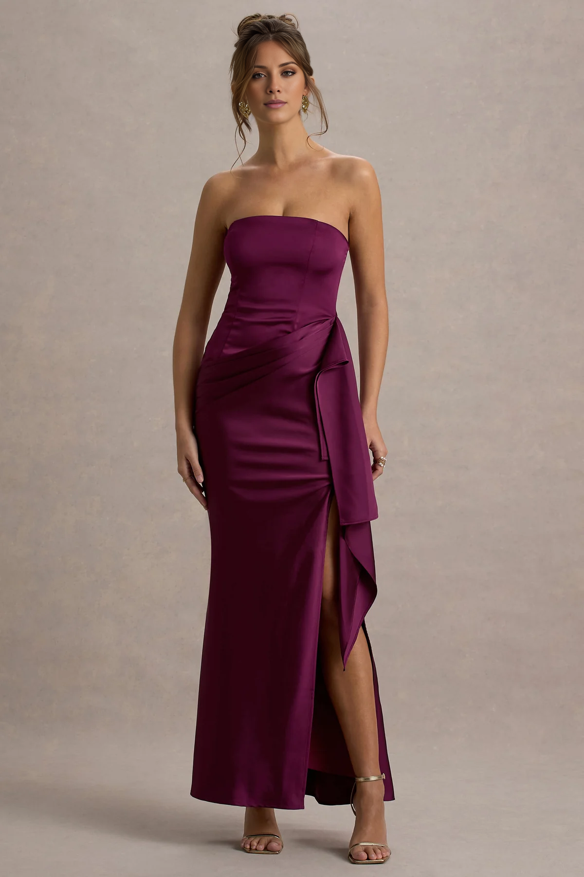 Off shoulder collar satin strapless and floor length evening dress - dress