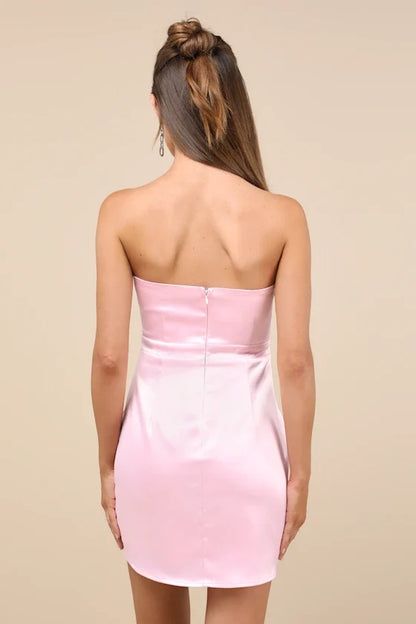 off shoulder collar sleeveless strapless bow details backless short Homecoming dress