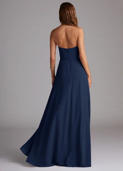 A-line side seam chiffon side slit and floor length bridesmaid dress - Dress