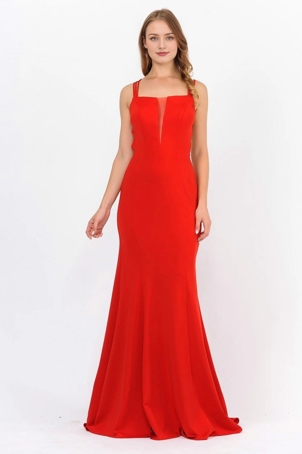 Illusion splicing long lace up backless dress