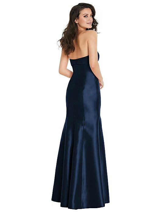 off shoulder collar sleeveless strapless backless side slit and floor length Prom dress