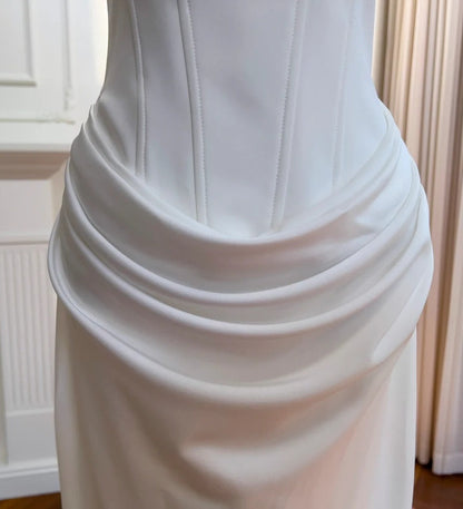 White satin long Prom dress gh6797