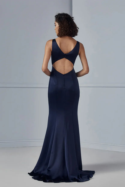 V-neck off shoulder sleeveless backless side slit and floor length Prom dress