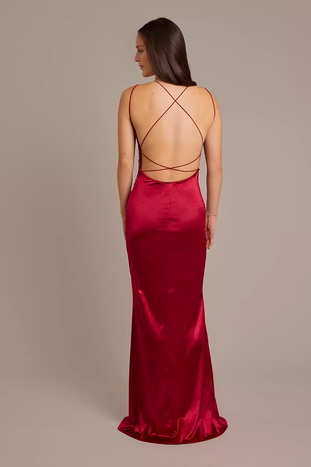 Double Strap Satin Square Neck Dress with Slit