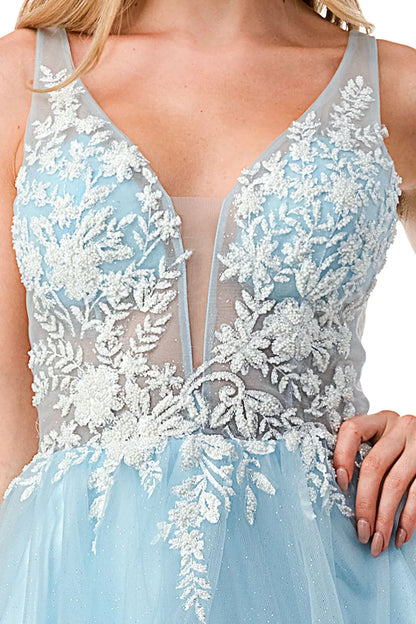Flower decal short sleeveless illusion tight corset dress