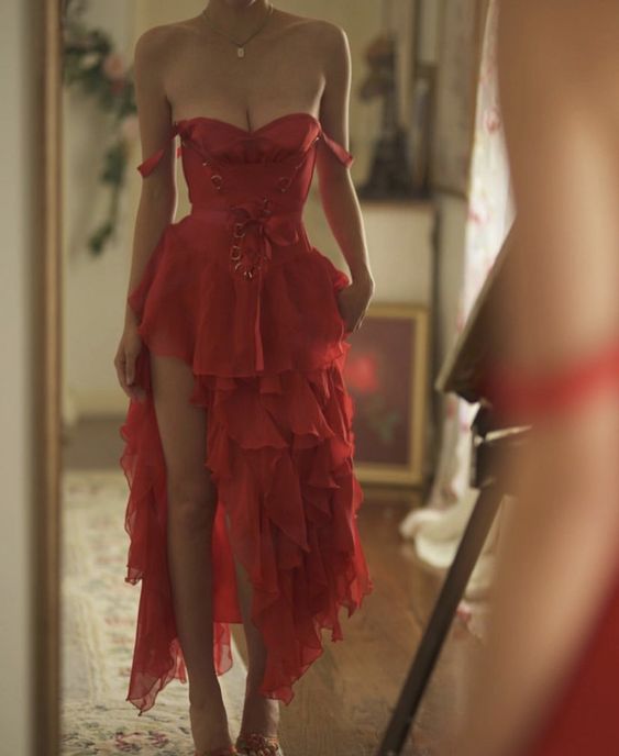 Red Off The Shoulder Evening Dresses Fashion Party Dress Prom Gown
