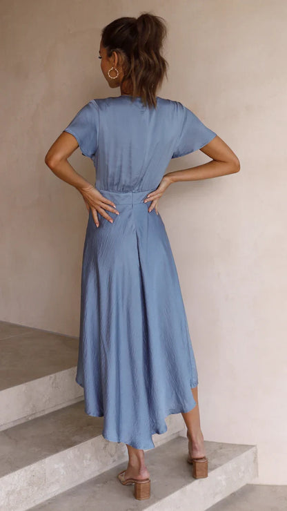 deep V-neck butterfly sleeves knee length Prom dress