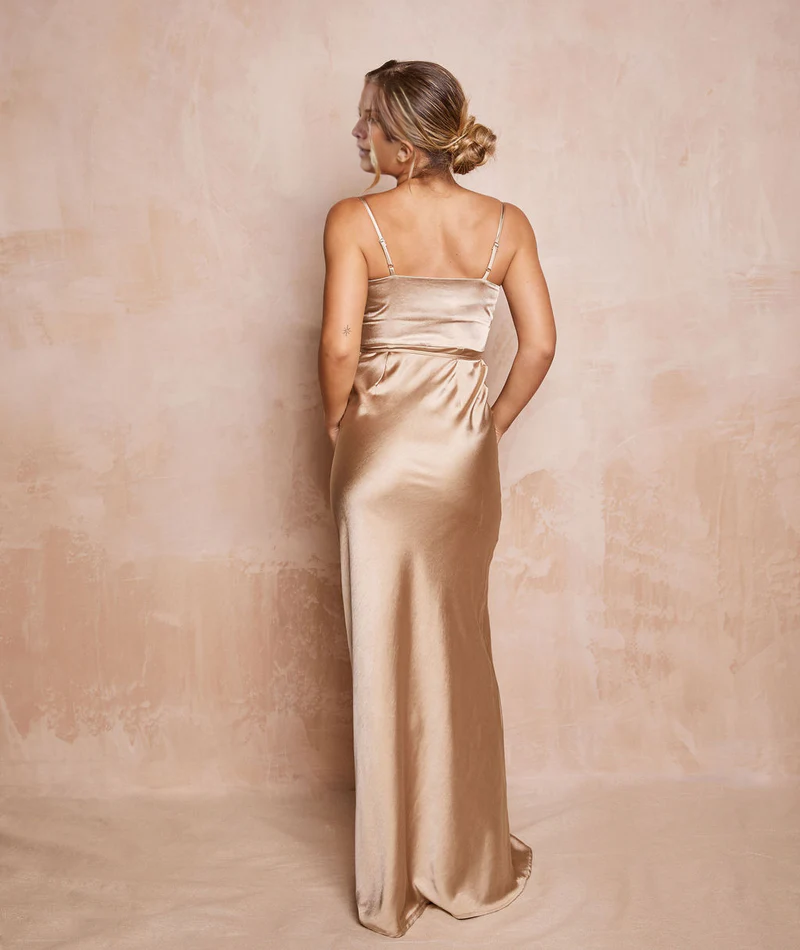square neckline off shoulder sleeveless thin shoulder strap off back satin and floor length Prom dress