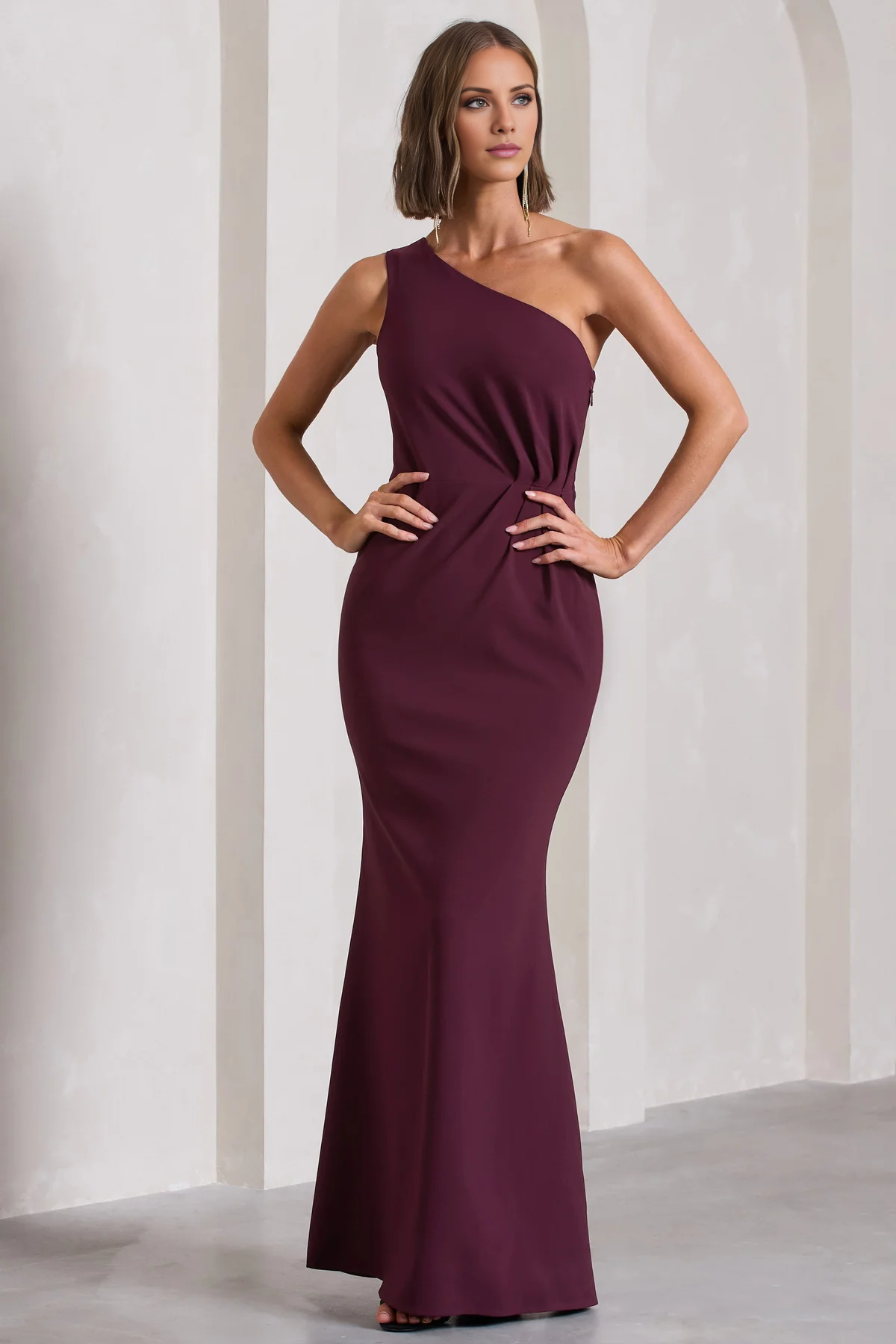 One shoulder pleated and floor length evening dress - Dress