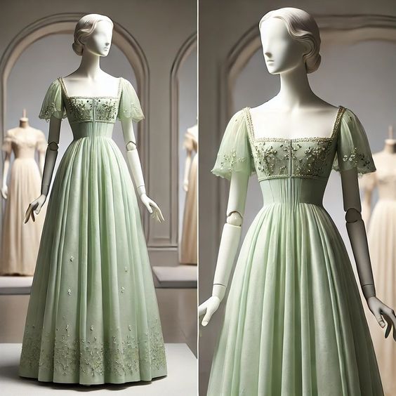 Green Tulle with Short Sleeves Formal Dress Green Sweet Gown