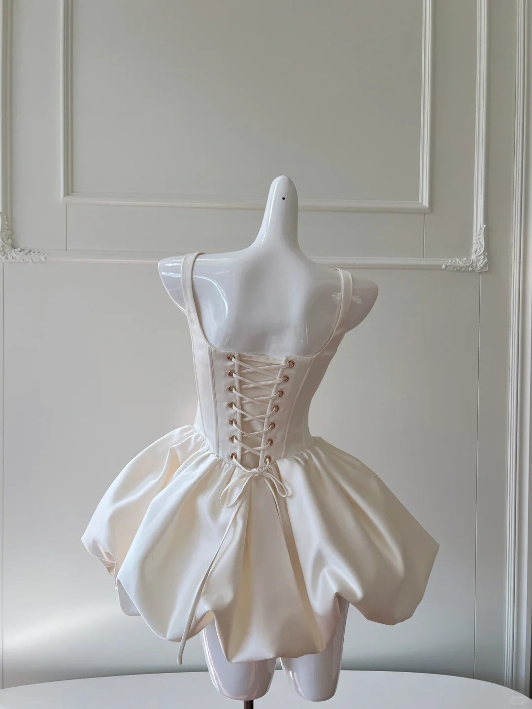 Girlhomeshops-Ivory White Short Simple Fashion Satin Homecoming Dress Birthday Party Dress gh5051