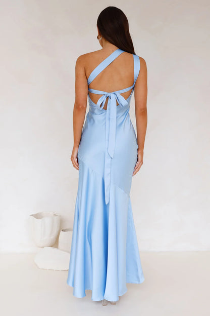single shoulder collar satin backless lace up and floor length Prom dress