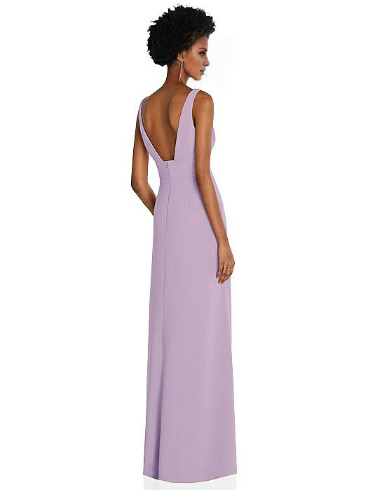 V-neck sleeveless off shoulder backless side slit and floor length Prom dress