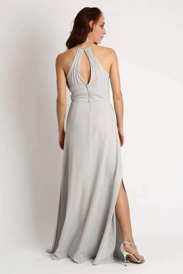 V collar off shoulder sleeveless thin shoulder strap backless and floor length evening dress