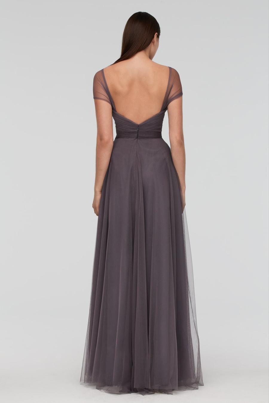 V collar off shoulder sleeveless backless sheer and floor length evening dress