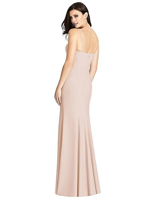 V-neck sleeveless off shoulder thin shoulder strap with backless side slit and floor length Prom dress