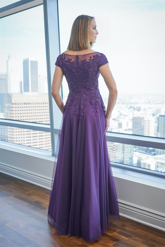 One collar A-line skirt boat collar low waist lace decal mother of bride dresses
