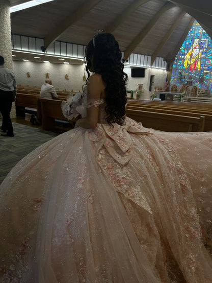 Pink Quinceanera Dress Off Shoulder Corset Dress Ball Gowns