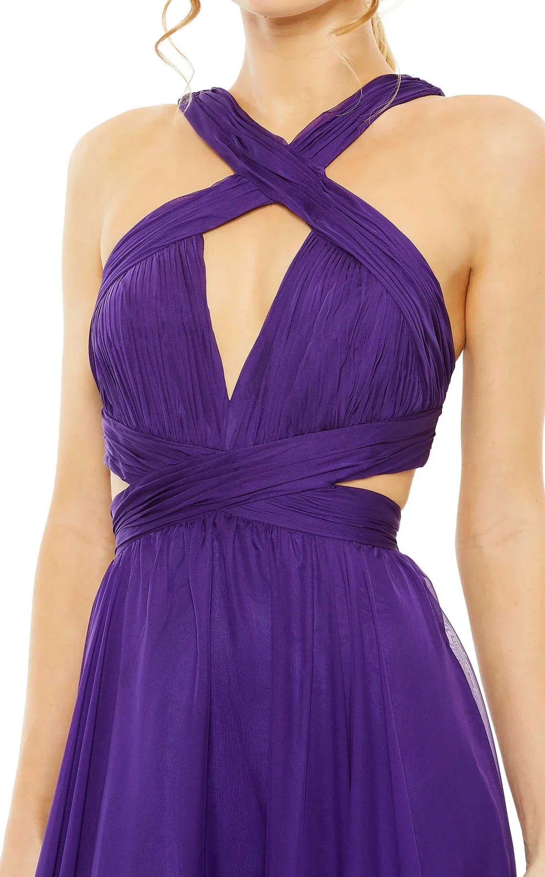 A-line hanging neck collar tight corset and floor length Prom dress