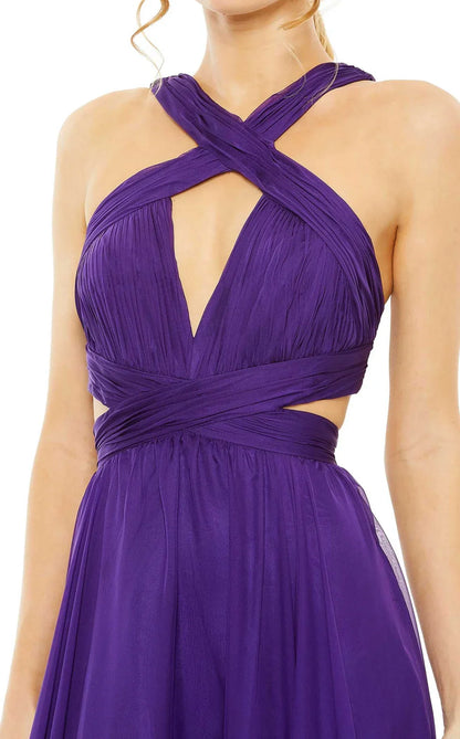 A-line hanging neck collar tight corset and floor length Prom dress
