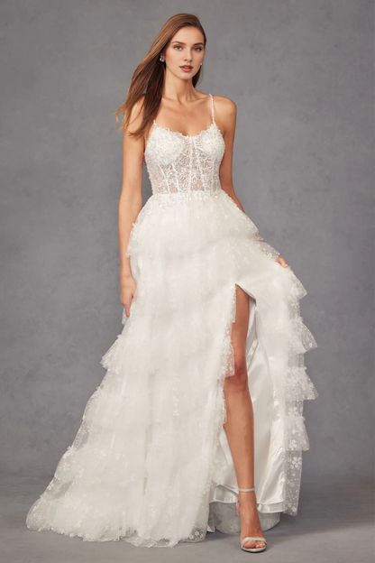Flash decal white long sleeveless tight corset wedding dress