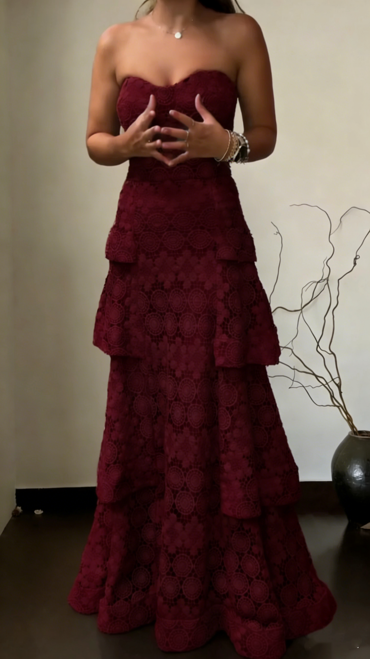 Pretty Strapless Green Lace Layered A Line Long Party Dress Birthday Prom Dress SP1559