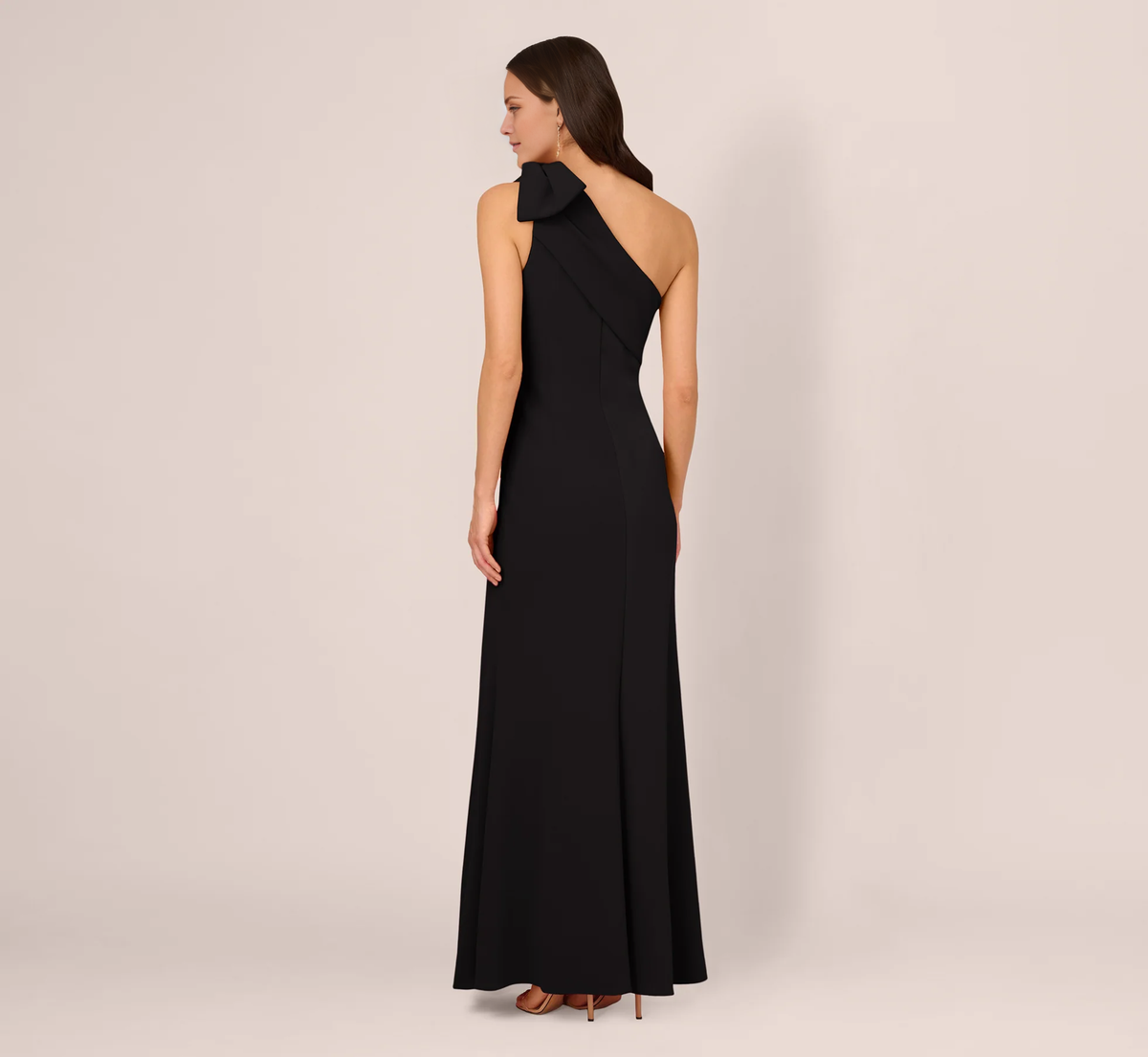Crepe One Shoulder Bareback Bow Tail and Ground length Prom Dress