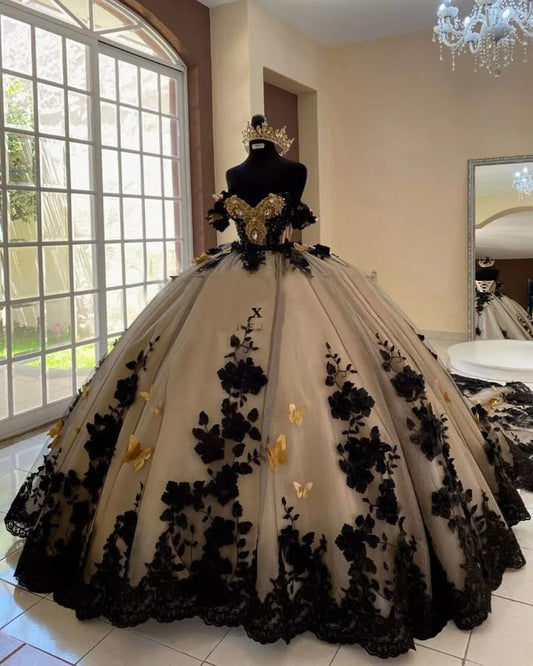 A Line Quinceanera Dresses 3D Flowers Sweet 15 16 Prom Ball Gowns