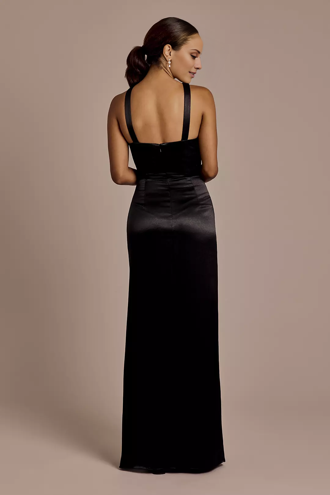 cross neckline backless sleeveless side slit and floor length Prom dress