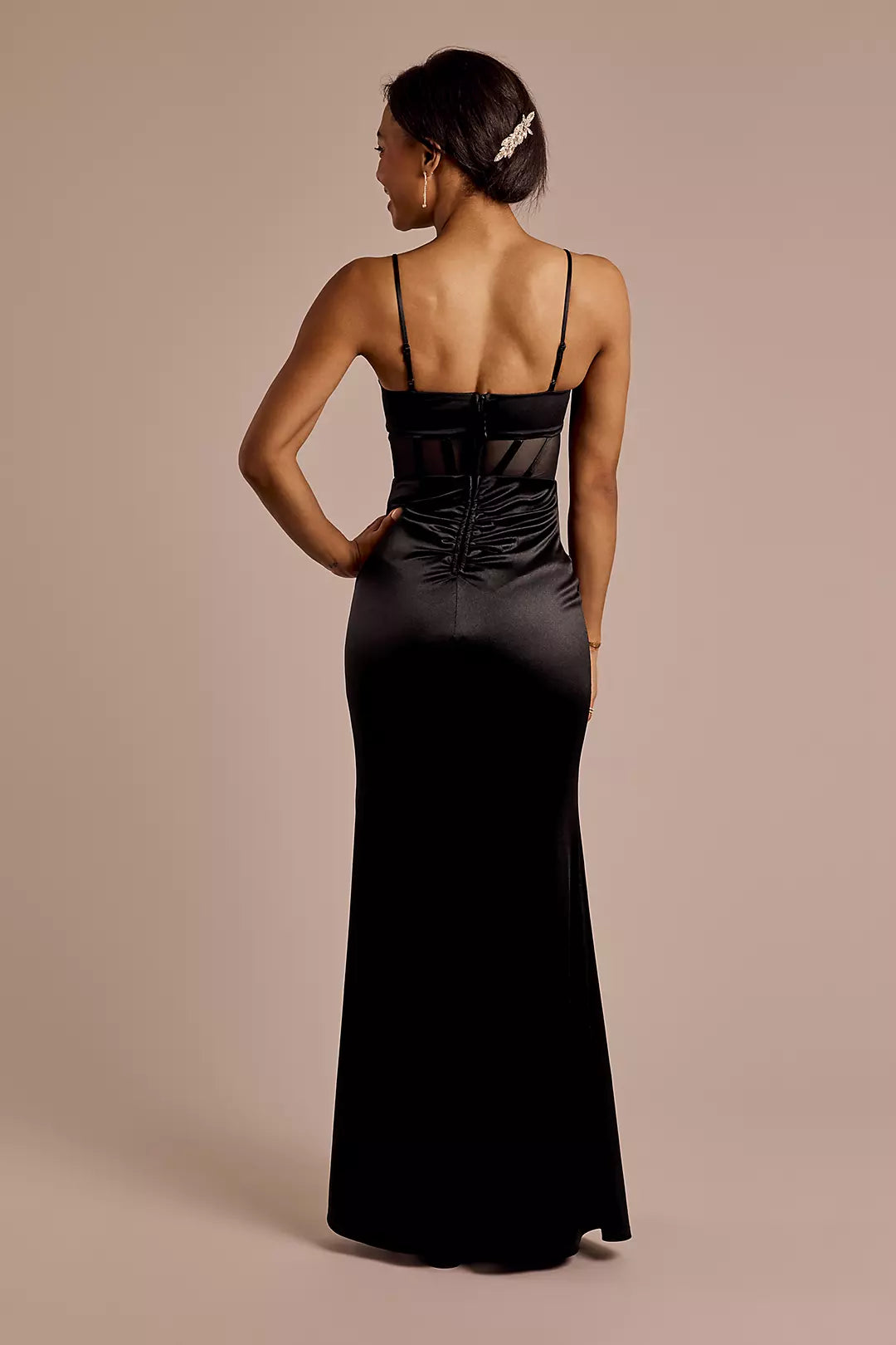 Rosette Embellished Sculpting Satin Sheath Dress