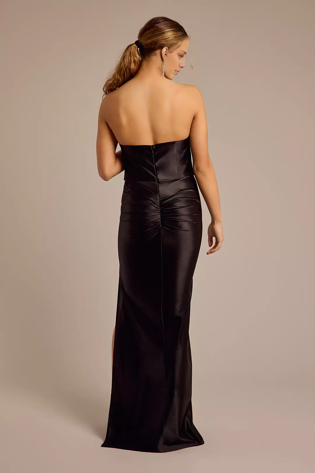 Strapless Sculpting Satin Ruched Sheath Dresses prom dress