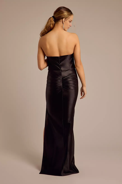 Strapless Sculpting Satin Ruched Sheath Dresses prom dress