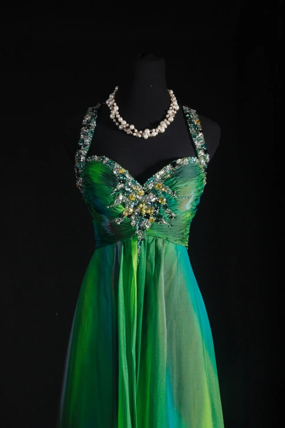 Green Gradient Exquisite Bead Decoration Long Formal Dress gh6768
