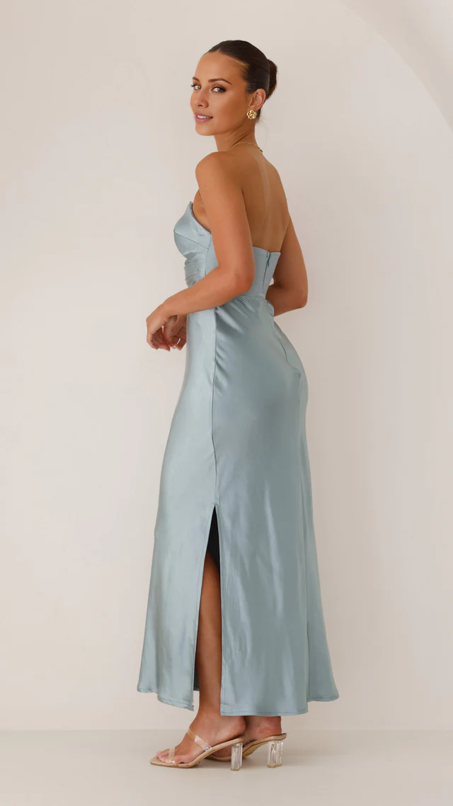 off shoulder collar strapless backless and floor length evening dress