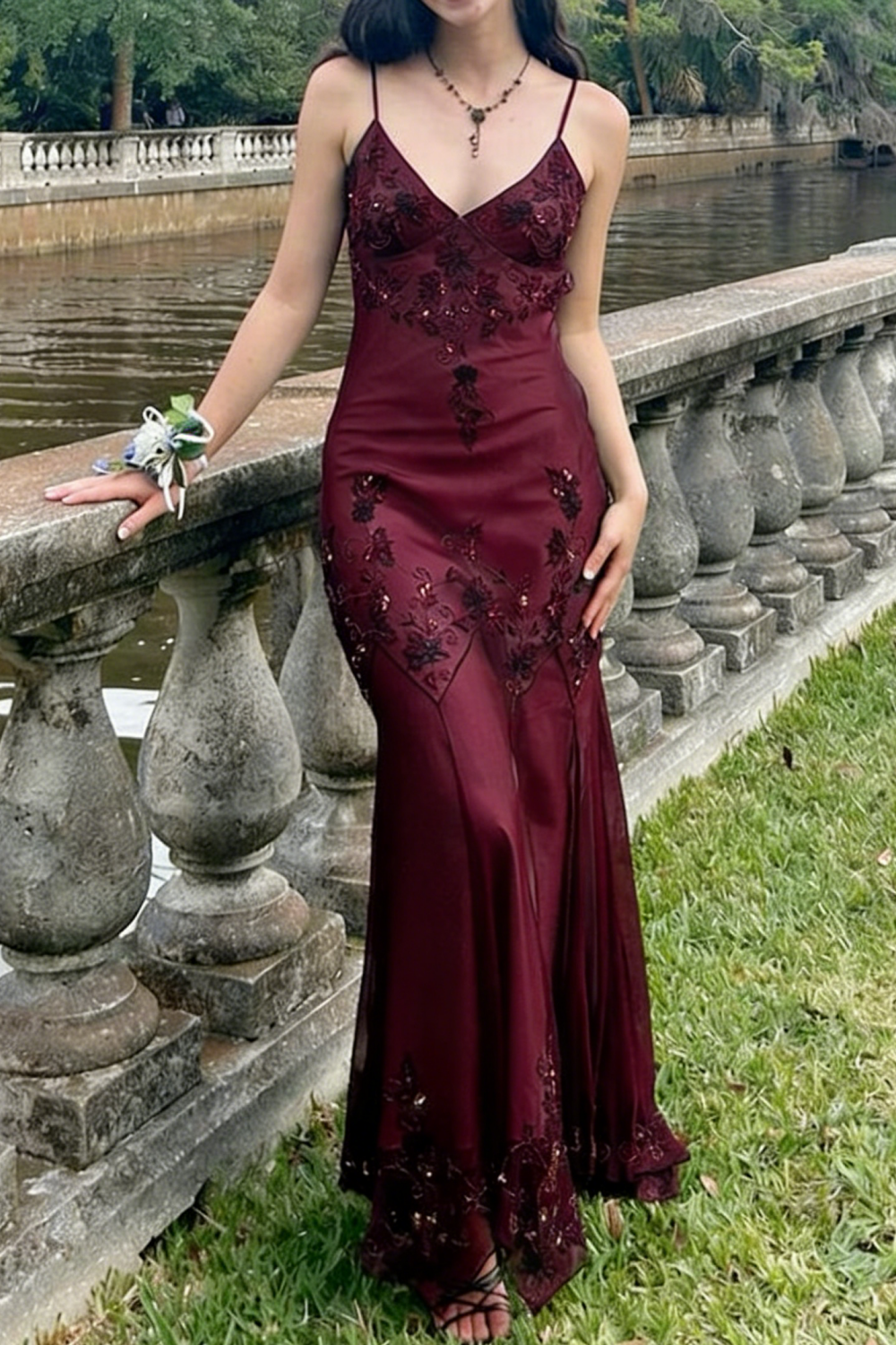 Turquoise Vintage Elegant Exquisite Floral Beading Spaghetti Strap Long Chiffon Ball Gown Evening Dress Birthday Party Dress Formal Women Prom Dress gh3931