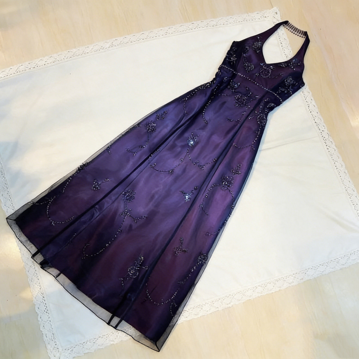 Purple Vintage Fashion Ombre Beaded Empire Waist Halter Long Elegant Prom Gown Evening Gown Party Dress gh3603