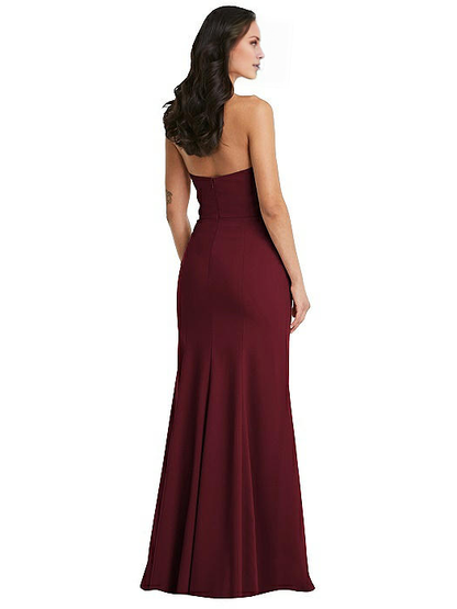 off shoulder collar sleeveless backless side slit and floor length evening dress