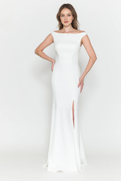 Leg slit long off shoulder fitted dress