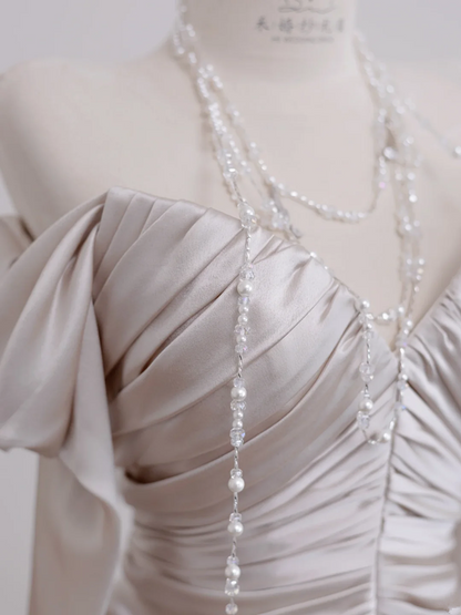 Light champagne-colored off-the-shoulder, fitted, long, sexy ball gown/bridal dress R8277