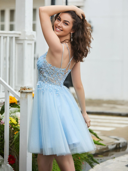 Lace Decorative Corset Top Homecoming Dress
