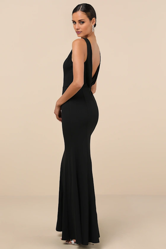 mermaid round neckline sleeveless backless and floor length evening dress