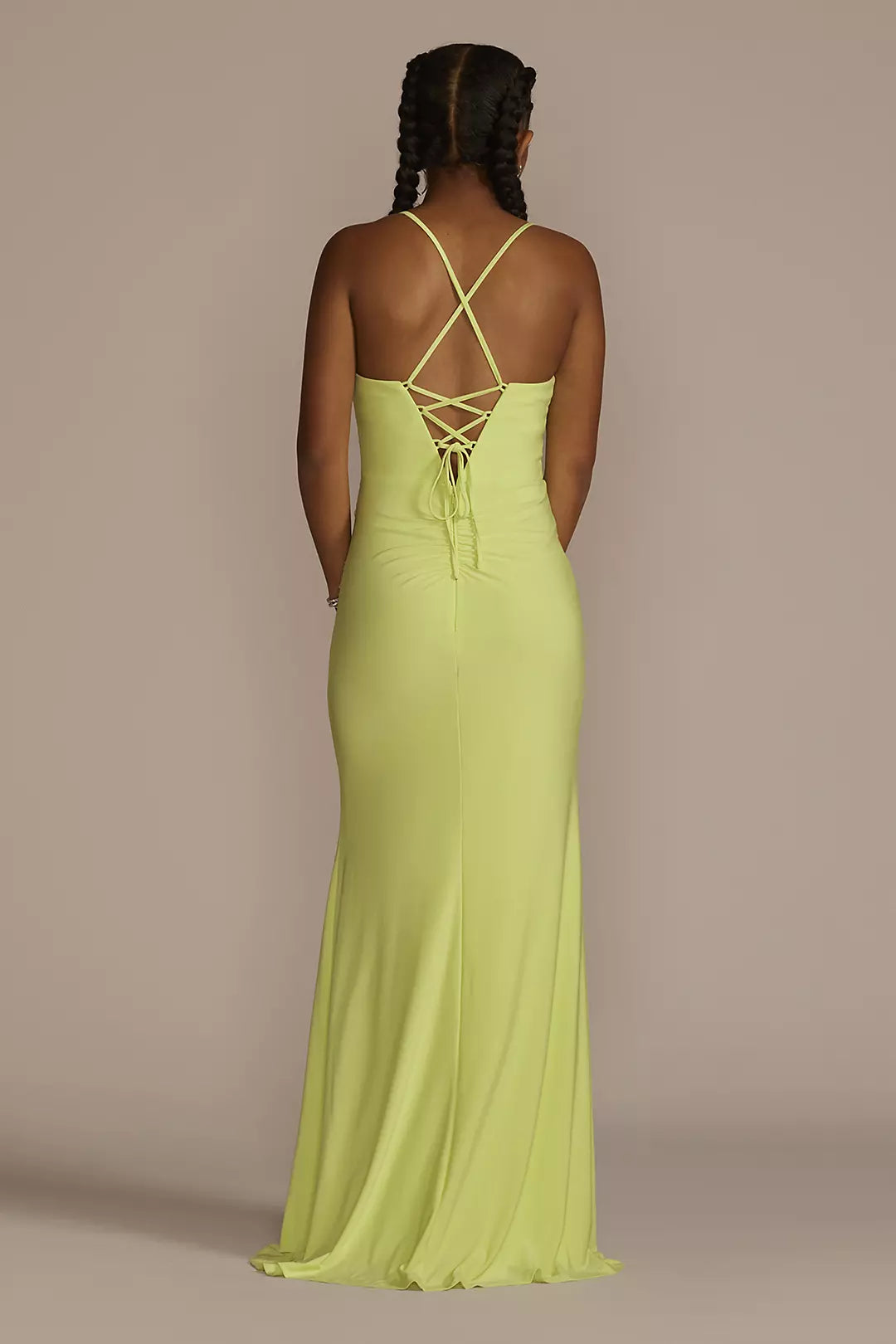 Notch V-Neck Ruched Jersey Sheath prom dress
