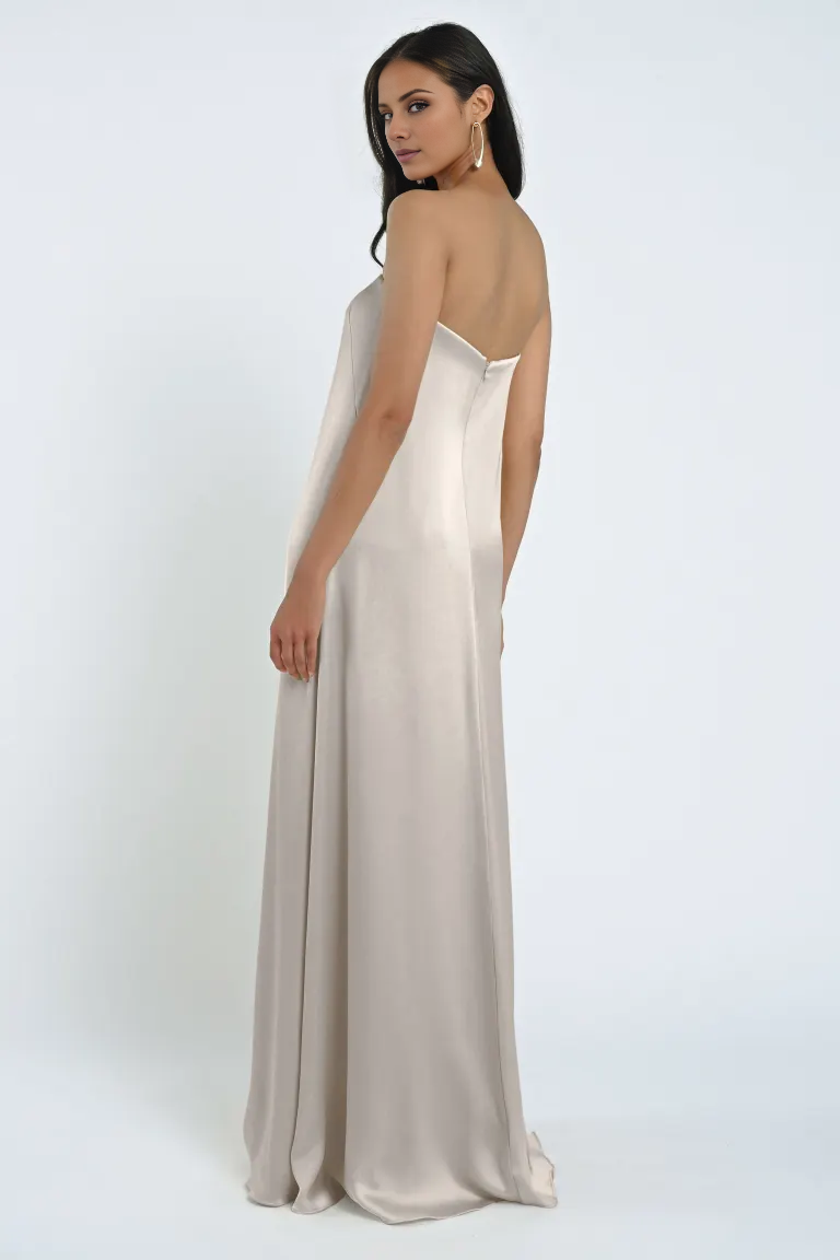 off shoulder collar sleeveless strapless backless and floor length Prom dress