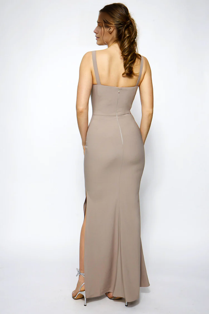 square neckline sleeveless off shoulder side slit and floor length Prom dress