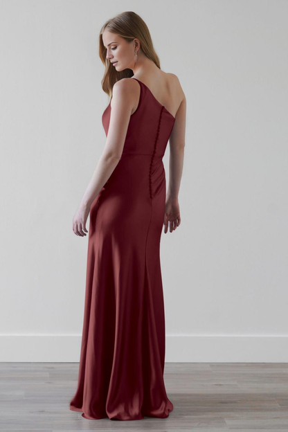 single shoulder collar sleeveless and floor length evening dress