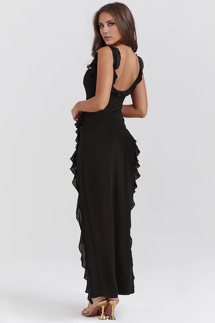 square neckline off shoulder sleeveless backless side slit and floor length Prom dress