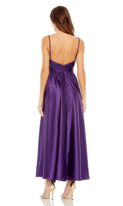 A-line V-neck thin shoulder strap backless long evening dress